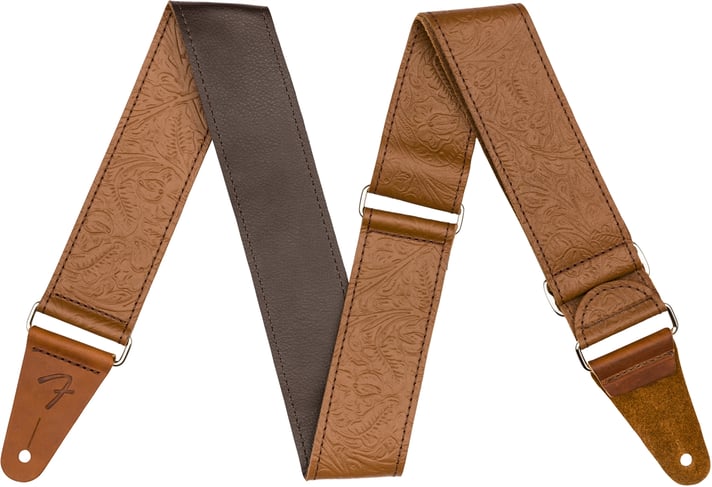 Fender Tooled Leather Guitar Strap, Brown, 2"