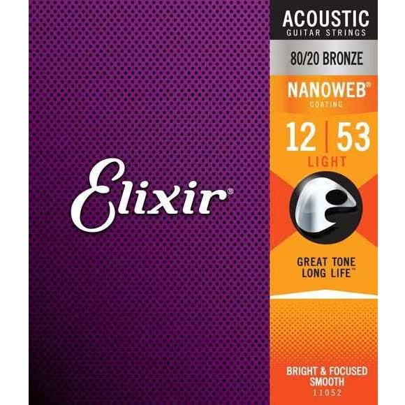 Elixir 80/20 Bronze 12-53 Nanoweb Coated Acoustic, Light