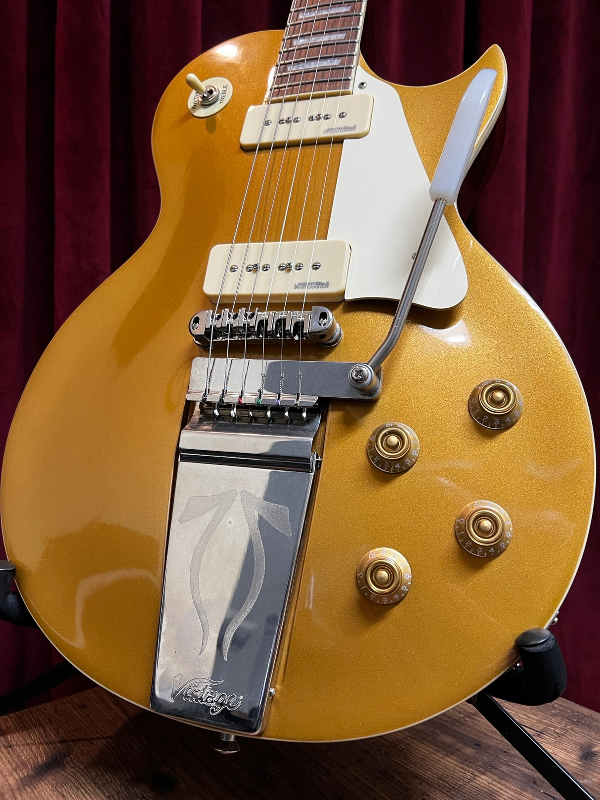 Used 2016 Vintage V100MU Gold Top Midge UR LP P-90's