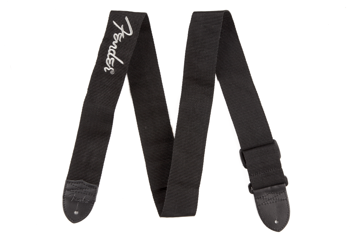 Fender® 2" Black Poly Strap w/ Grey Fender® Logo