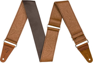 Fender Tooled Leather Guitar Strap, Brown, 2"