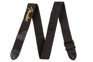 Fender® 2" Black Poly Strap w/ Yellow Fender® Logo